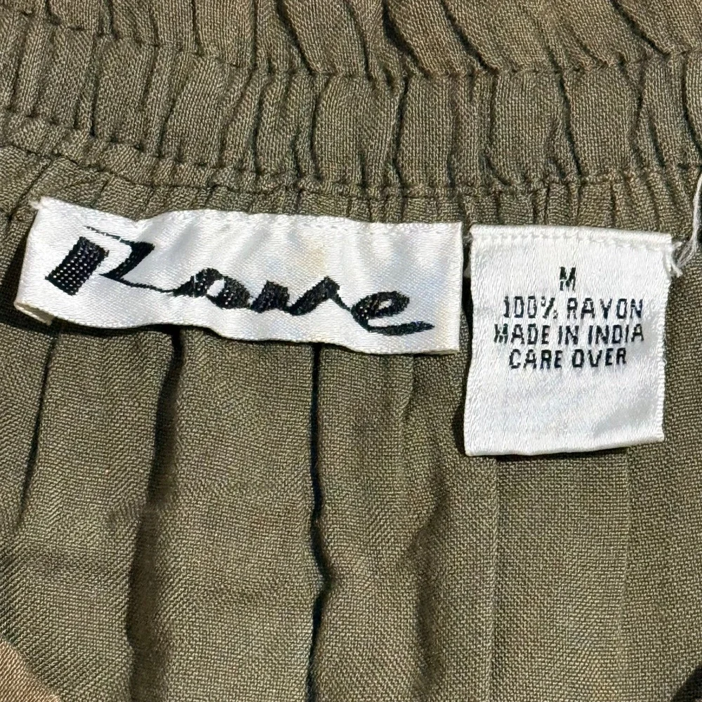 Rave Maxi Skirt Womens Size Medium Olive Green Embroidered Hem Rayon Boho